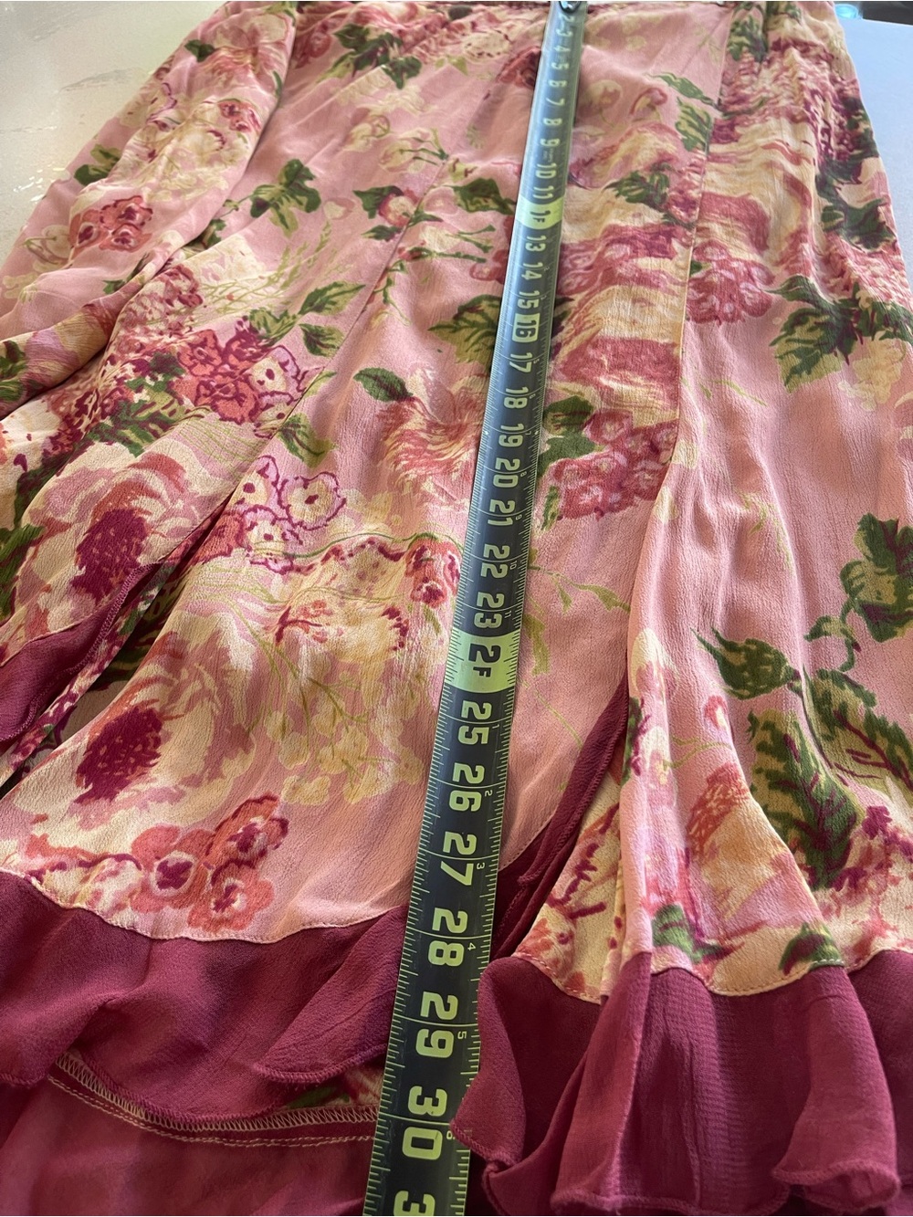 April Cornell Pink Floral Midi Skirt with Burgundy Hem - Picture 4 of 4